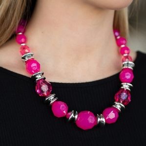 Hot Pink Acrylic Bead Necklace